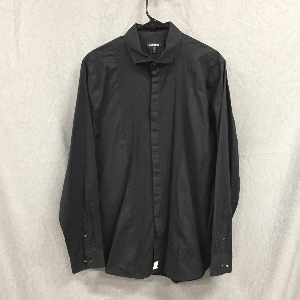 Express Slim Mens XL Black Long Sleeve Button Up Shirt
